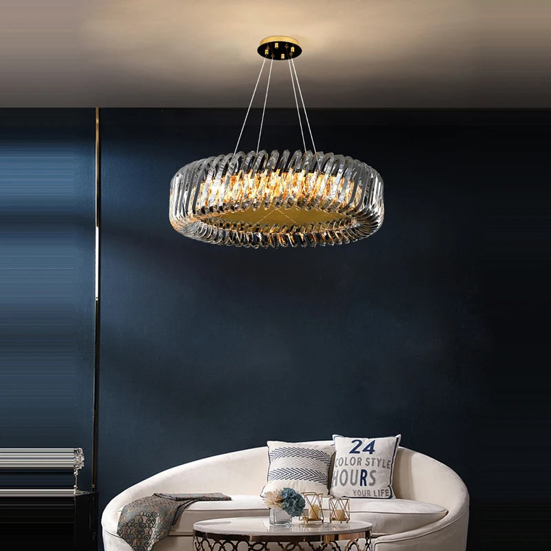 plafonnier moderne rond en cristal doré à led dimmable - vue 5 sur 16