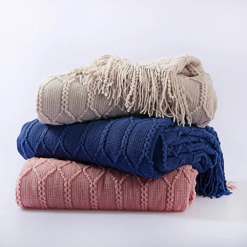Plaid tricot léger avec pompons pour canapé lit - vue 6 sur 6