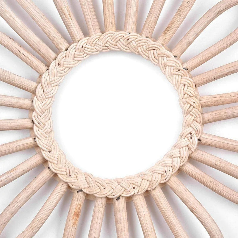 miroir rond vintage en rotin style bohème chic - vue 4 sur 7