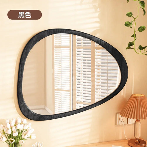 miroir en bois vintage tendance avec verre irrégulier pour maquillage HD - vue 10 sur 10