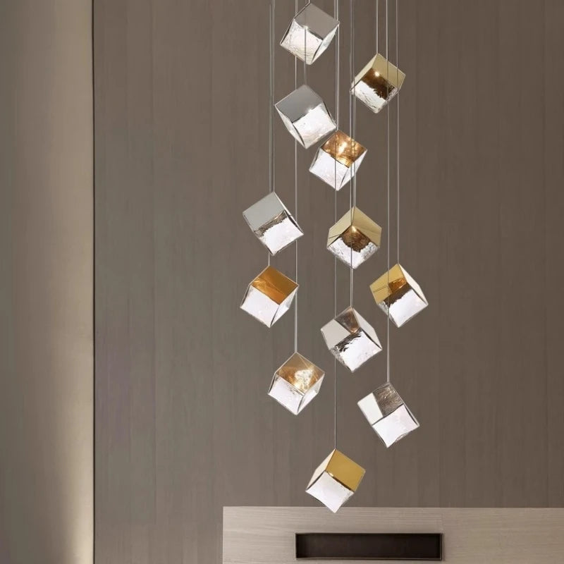 Scandinavia Magic Square Chandelier Crystal Box Pendant Lamp Ceiling Suspension Hanging Light for Loft Staircase Living Room - vue 1 sur 12