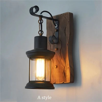 applique murale industrielle en bois style loft vintage - vue 15 sur 19