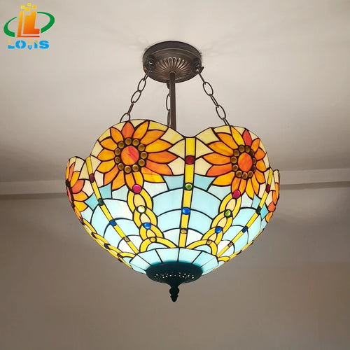 lustre inversé style tiffany en verre antique pour décoration intérieure - vue 3 sur 6