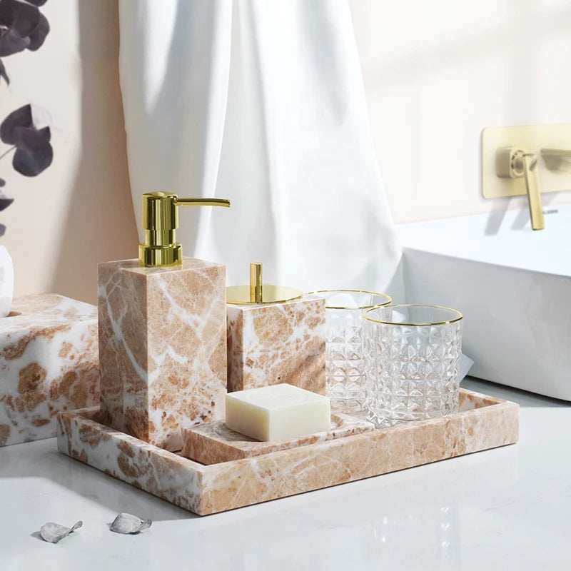 ensemble daccessoires en marbre naturel pour salle de bain - vue 3 sur 17