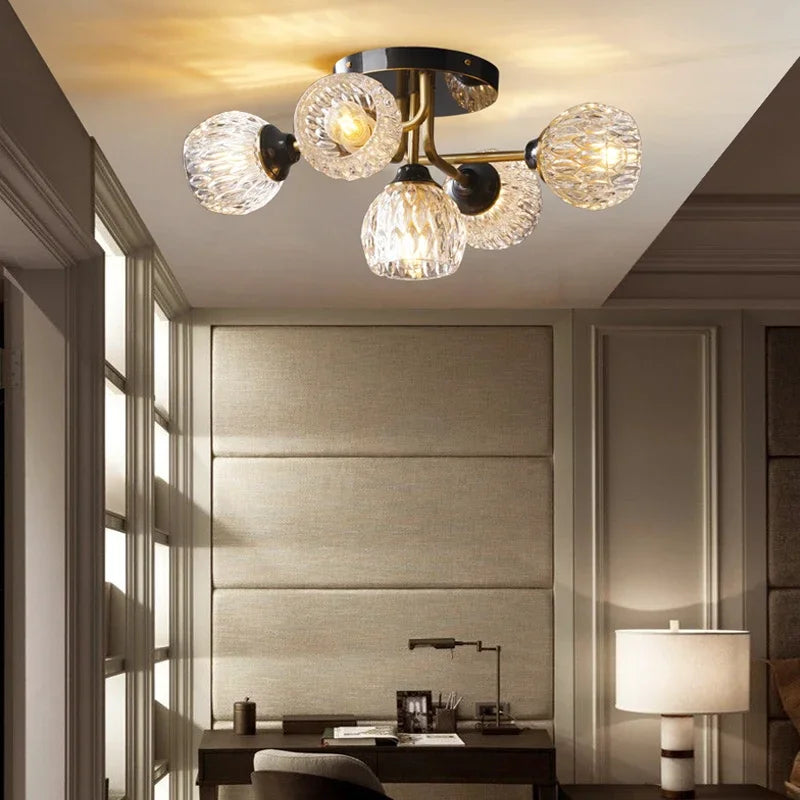 lustre moderne nordique luxe en cristal et cuivre - vue 2 sur 9