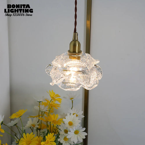 suspension rétro en verre pétales design fait main - vue 5 sur 8