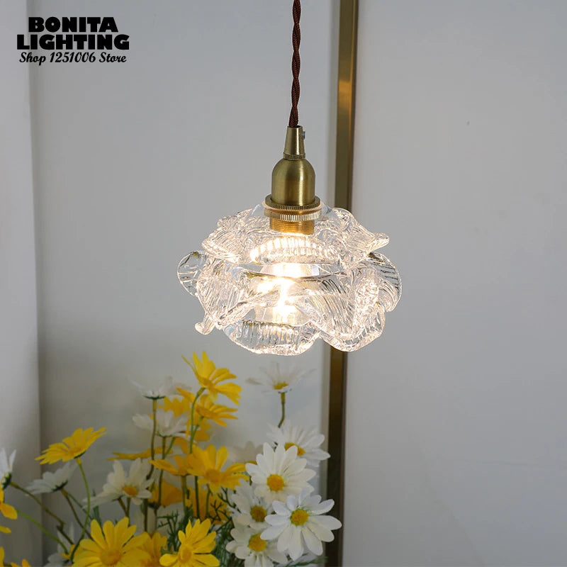 suspension rétro en verre pétales design fait main - vue 4 sur 8