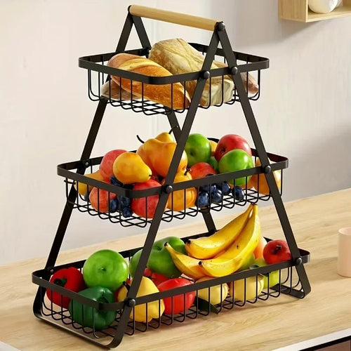 panier de rangement amovible avec poignée en bois pour cuisine - vue 2 sur 8