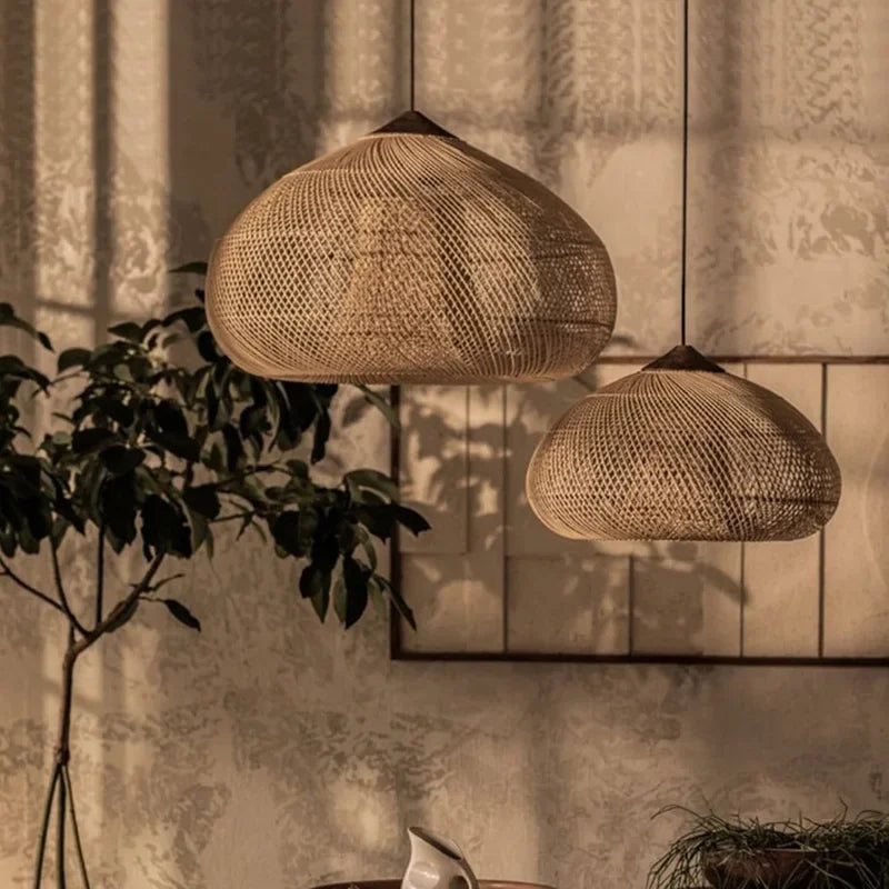 Modern art minimalist retro chandelier suitable for living room, dining room, farmhouse, natural rattan and willow chandelier - vue 2 sur 21