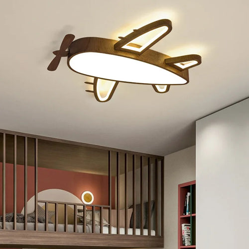 plafonnier avion en bois et fer pour chambre d'enfant - vue 3 sur 10