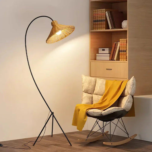 Nordic Tripod Floor Lamp with Rattan Shade Standing Light for Living Room Bedroom - vue 3 sur 7