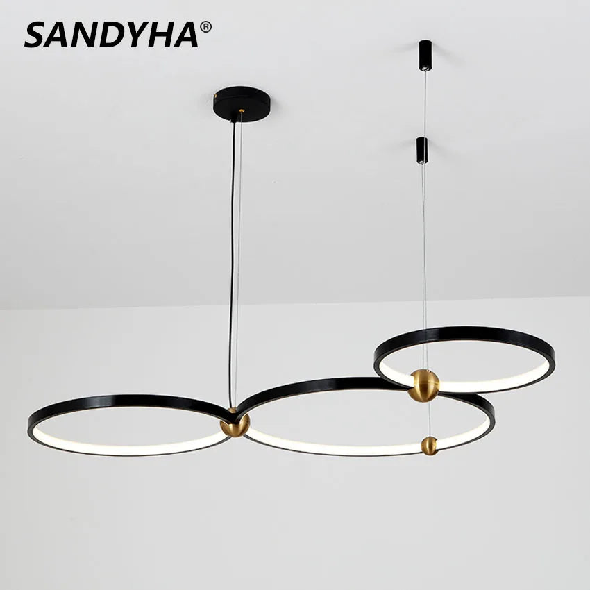 lustre sandyha multi-anneau en fer noir led design luxe - vue 9 sur 9
