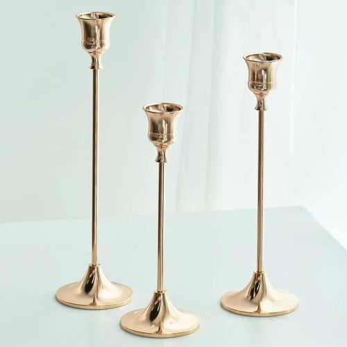 kit de trois bougeoirs en laiton doré pour mariage et dîner - vue 18 sur 18