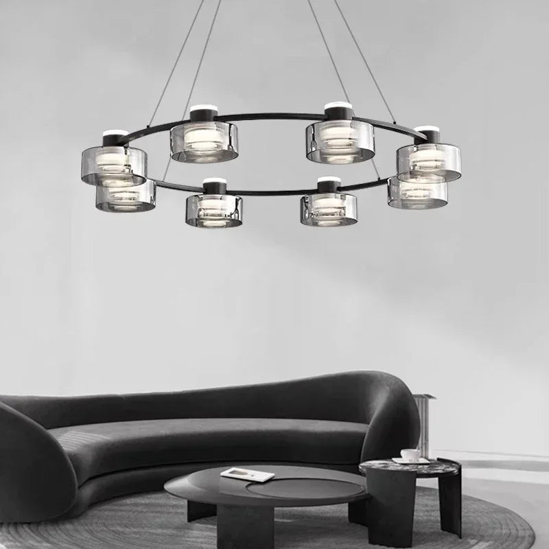 lustre led minimaliste moderne en verre et cuivre - vue 4 sur 15