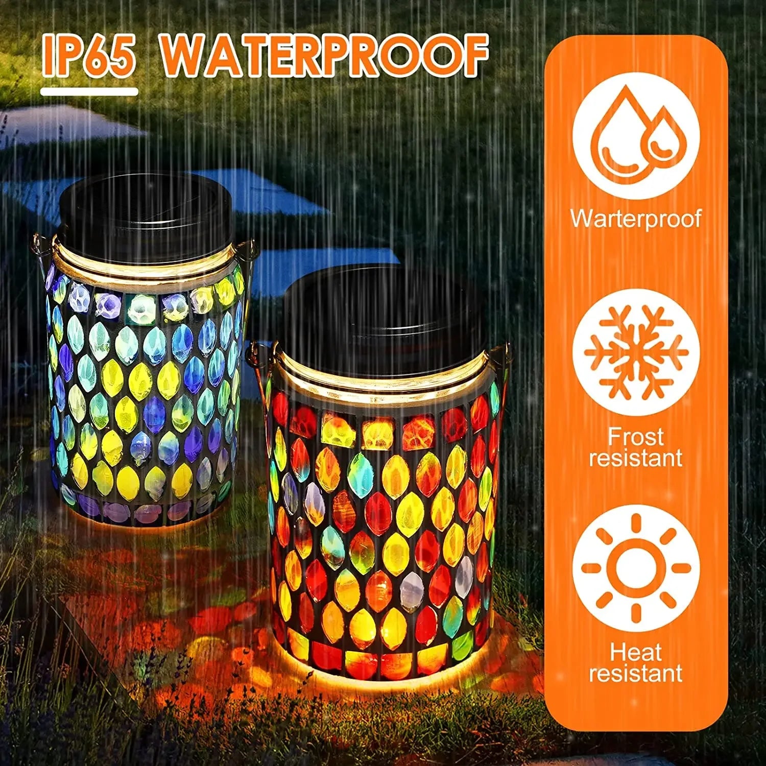 lanterne solaire décorative pour jardin en mosaïque - vue 3 sur 12