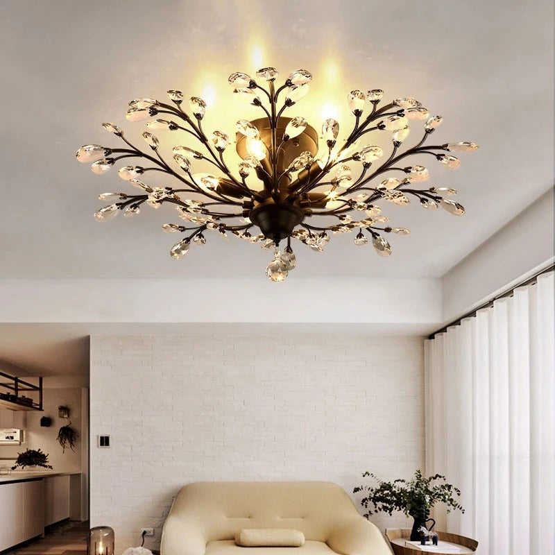 Vintage bougie suspension nordique LED lustre en cristal pour salon chambre cuisine Villa hôtel Hall luminaire - vue 6 sur 17