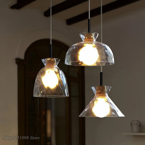 lampe suspension led japonaise bois verre décor luminaire - vue 3 sur 9