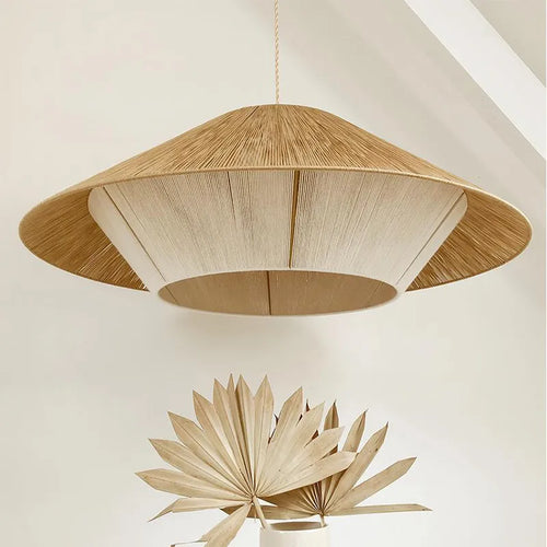 Lustre rétro japonais en corde de chanvre tissée - vue 2 sur 10