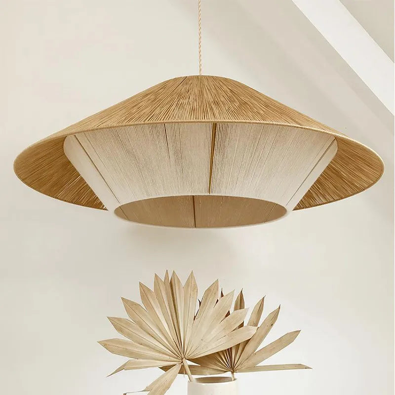 Lustre rétro japonais en corde de chanvre tissée - vue 2 sur 10
