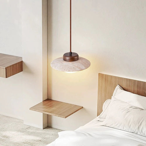 Lustre Led chambre à côté de la lampe suspendue Style crème pierre rétro bois massif couleur noyer luminaire d'ambiance de la pièce à la maison - vue 3 sur 6