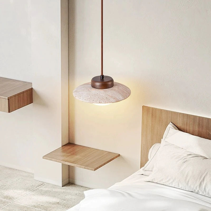 Lustre Led chambre à côté de la lampe suspendue Style crème pierre rétro bois massif couleur noyer luminaire d'ambiance de la pièce à la maison - vue 3 sur 6