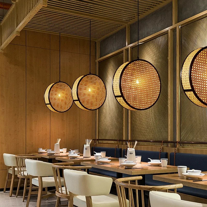 2024 Japanese style Quiet Wind Restaurant Bar, Restaurant Island, Homestay Bedhead Vine Weaving Art Pendant Light - vue 5 sur 9
