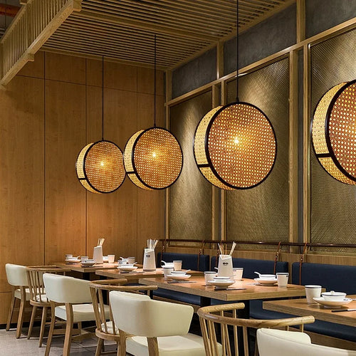 2024 Japanese style Quiet Wind Restaurant Bar, Restaurant Island, Homestay Bedhead Vine Weaving Art Pendant Light - vue 6 sur 9