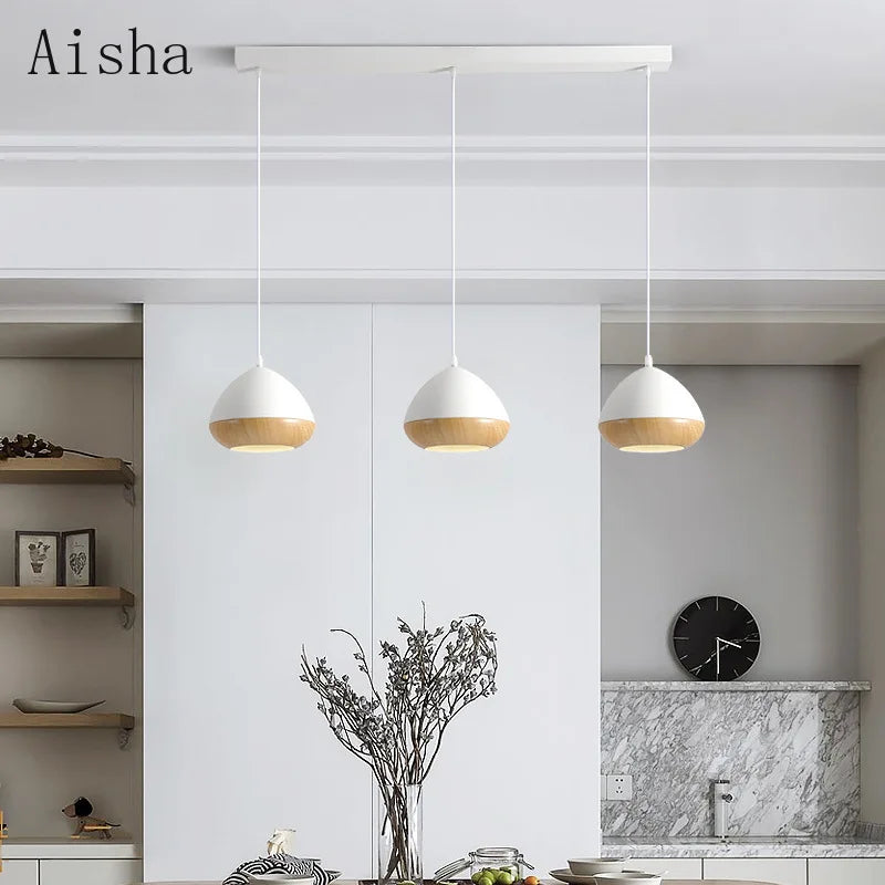 lustre en fer de style japonais wabi-sabi imitation noyer nordique - vue 3 sur 10