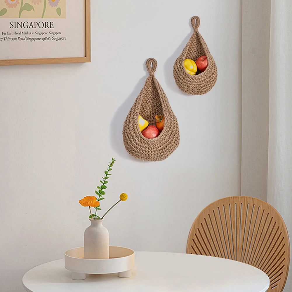 panier de rangement en coton tissé forme goutte pour fruits et légumes - vue 5 sur 9