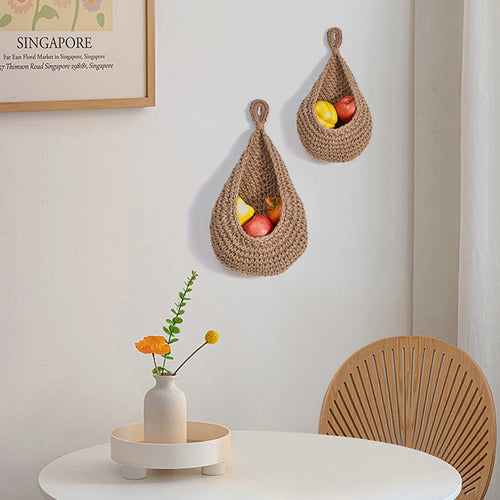panier de rangement en coton tissé forme goutte pour fruits et légumes - vue 5 sur 9