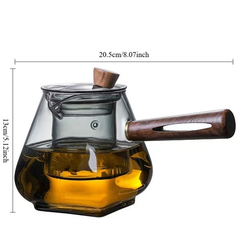 Théière verre borosilicate poignée bois résistante chaleur - vue 8 sur 7