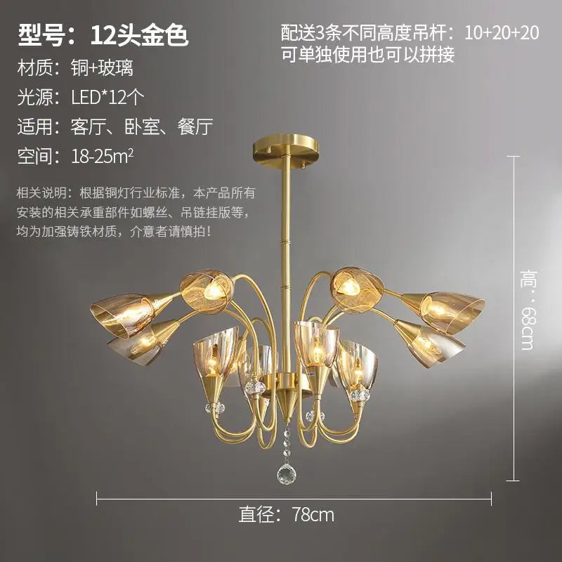 lustre en cristal moderne en cuivre pour éclairage intérieur - vue 14 sur 14
