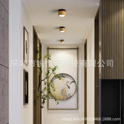 Downlight ouvert monté couleur noyer sans poinçon salon intégré projecteur Led rond couloir lumière - vue 4 sur 5