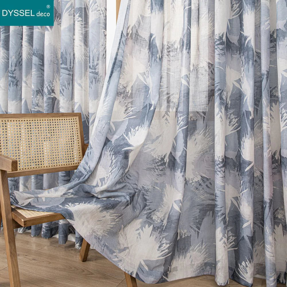 Rideau motif feuilles style naturel pour salon chambre - vue 5 sur 8