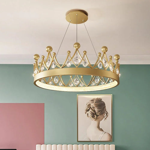2024 Simple bedroom lamp children's room living room light luxury crown crystal chandelier  pendant lights  room decor - vue 3 sur 10