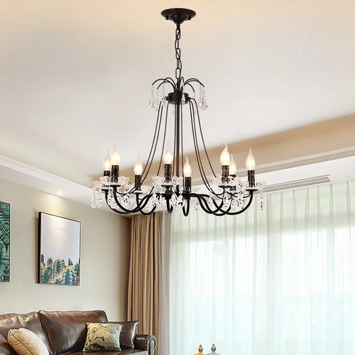 lustre rétro en fer et cristal style américain créatif - vue 4 sur 12