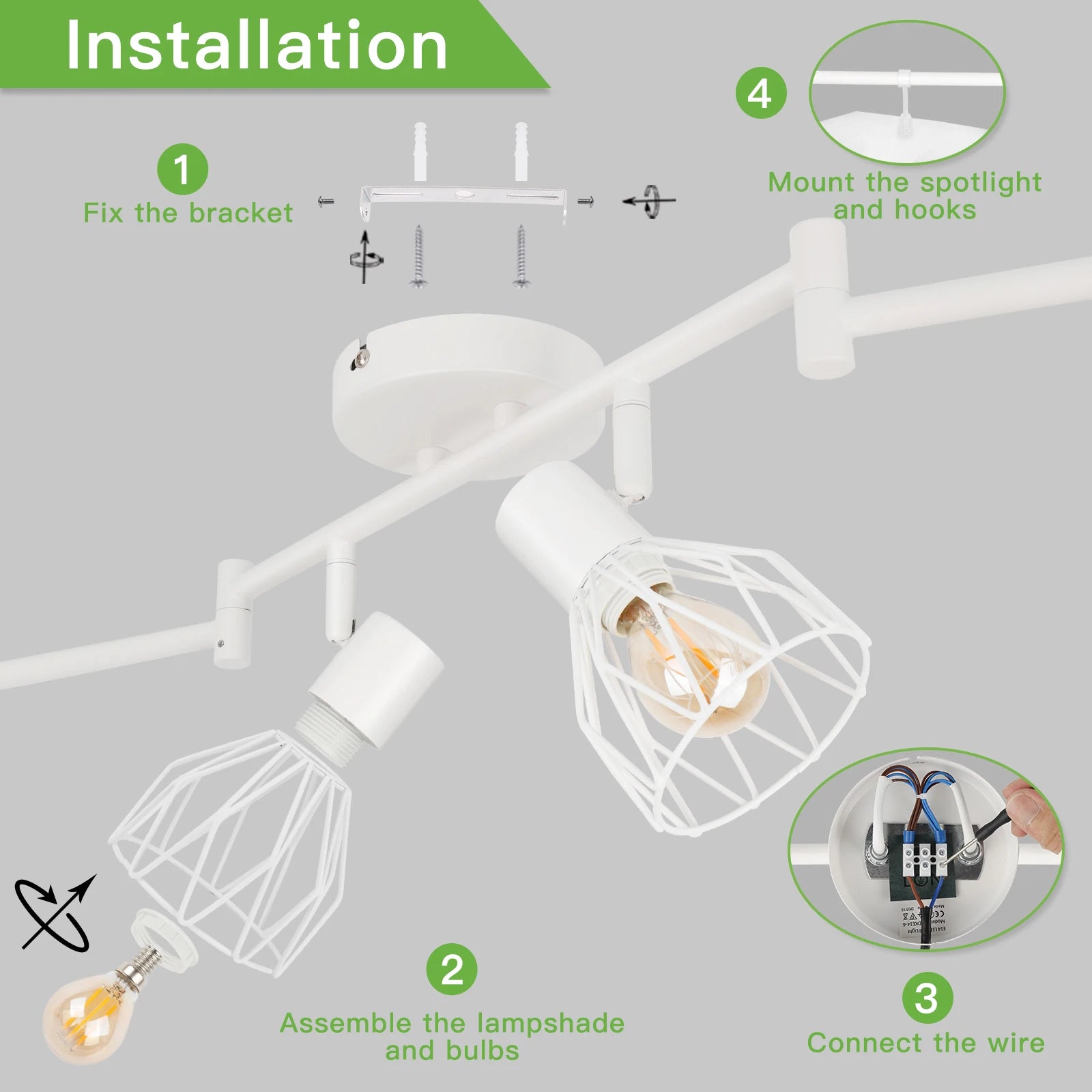 Plafonnier LED 6 voies rotatif - Lumières noires/blanches - Luminaires de plafond - Cage métallique pour plafond E14 - Spot de plafond - vue 5 sur 8