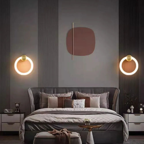 applique murale led moderne en laiton anneau acrylique 3 couleurs gradable - vue 4 sur 10