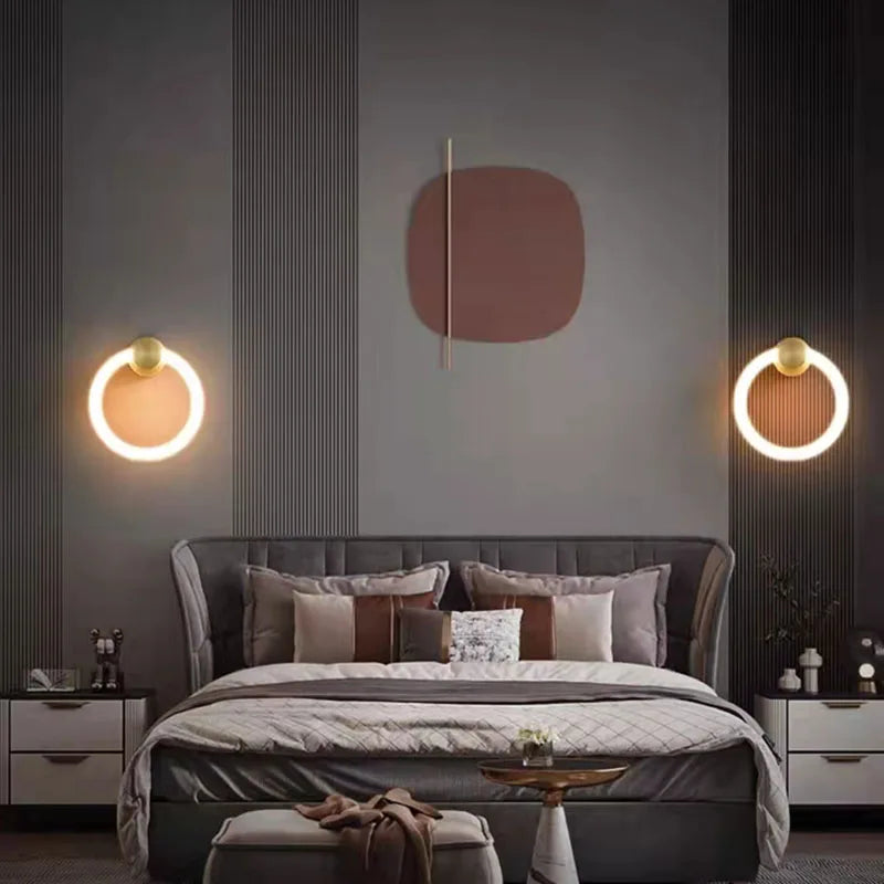 applique murale led moderne en laiton anneau acrylique 3 couleurs gradable - vue 3 sur 10