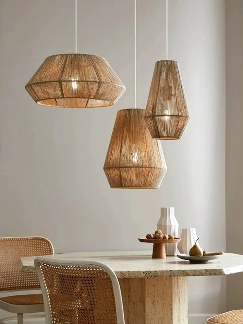 suspension en rotin japonais style wabi sabi pour espaces rustiques - vue 2 sur 16