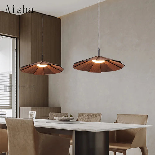 suspension japonaise wabi-sabi en noyer fait main pour restaurant et café - vue 3 sur 8