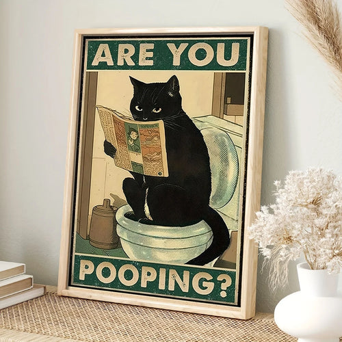 citation humoristique chat noir lisant journal dans les toilettes décor amusant - vue 2 sur 5