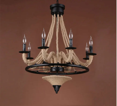 Loft américain lustre en bois nostalgique Restaurant salon Bar Internet café lumière lampe industrielle corde de chanvre suspension - vue 7 sur 7