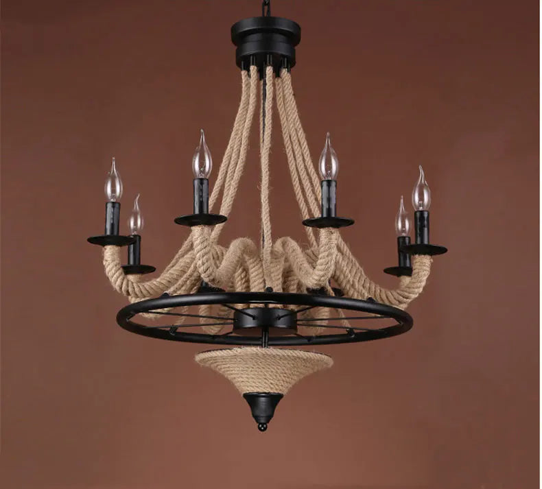 Loft américain lustre en bois nostalgique Restaurant salon Bar Internet café lumière lampe industrielle corde de chanvre suspension - vue 7 sur 7