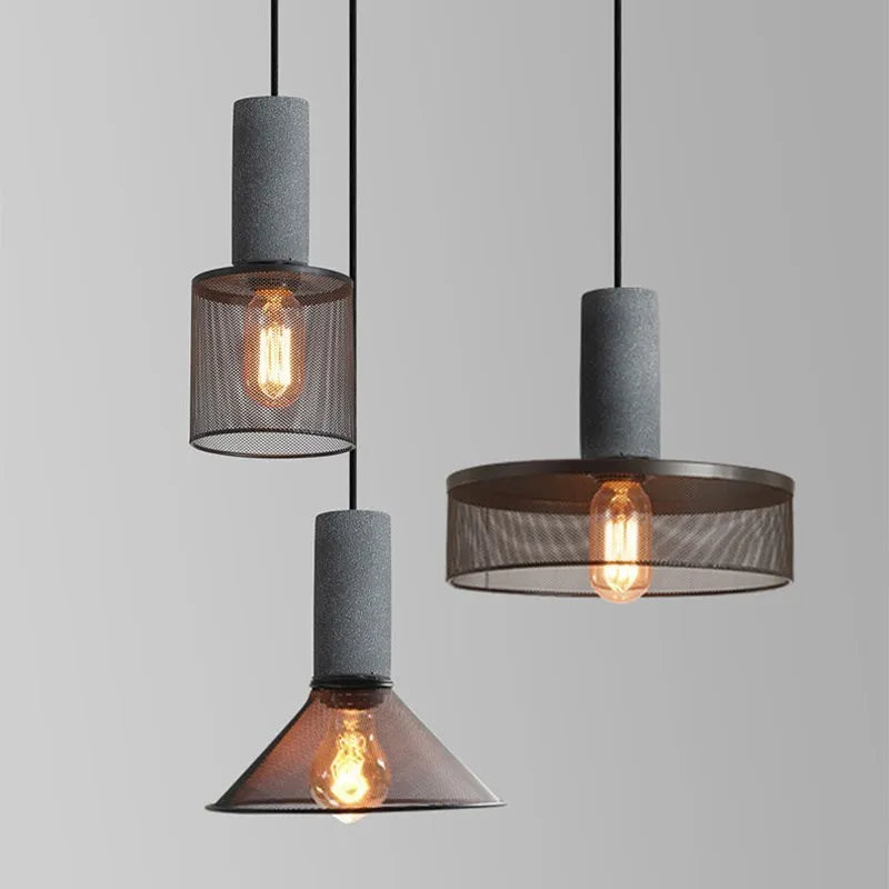 Lampe LED industrielle suspendue rétro à plusieurs têtes en ciment - vue 1 sur 15