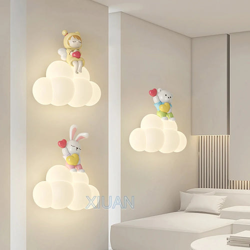 appliques murales créatives led pour enfants en forme d'ours ange lapin - vue 2 sur 9