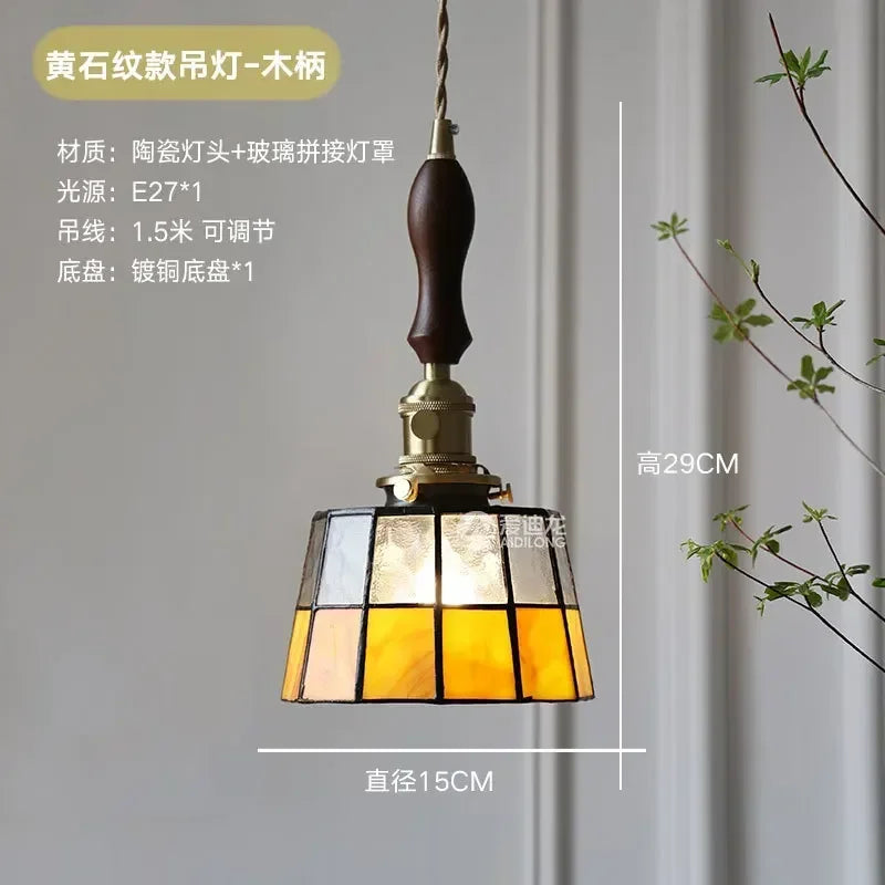 lustre en verre fait main style tiffany pour décoration intérieure - vue 8 sur 15