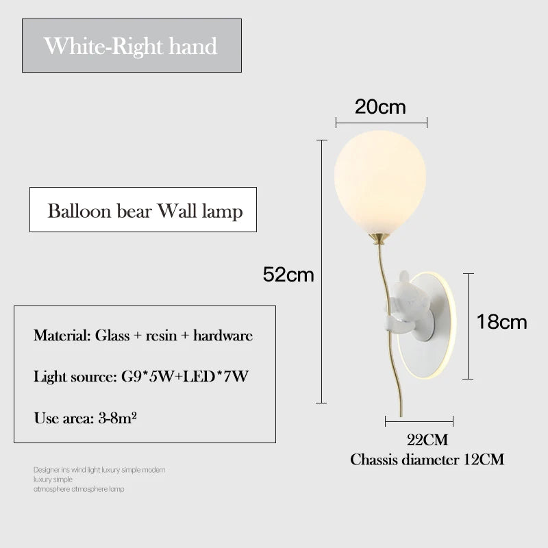 applique murale ours doré en verre lampe LED décoration chambre enfant - vue 12 sur 16
