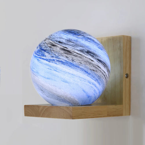 applique murale moderne en bois avec abat-jour planète led - vue 2 sur 8