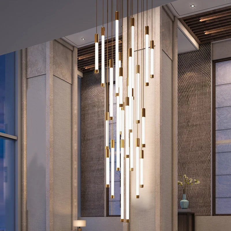 Modern luxury staircase LED pendant lights, duplex living room and attic lighting, restaurant decoration, hanging pendant lights - vue 4 sur 15